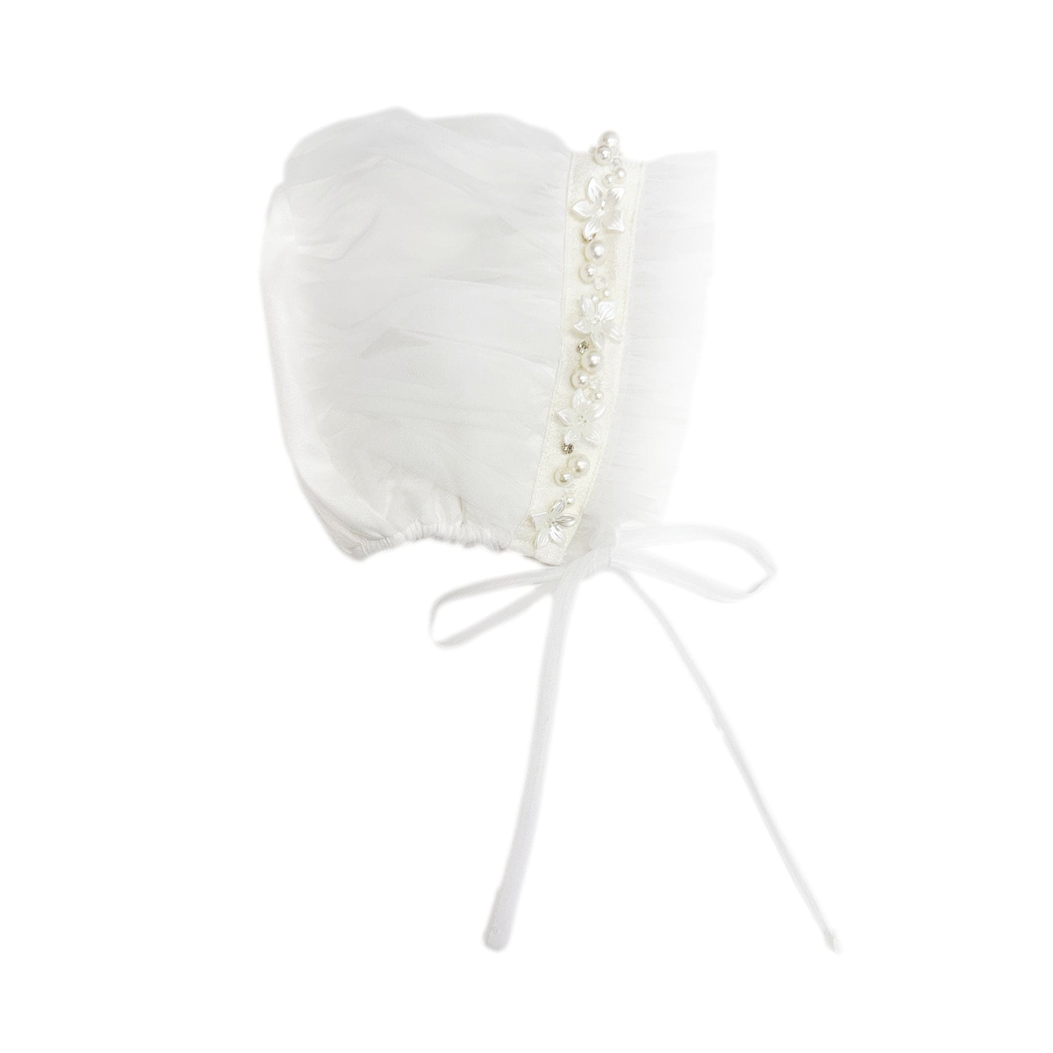 Jackie White Tulle Bonnet