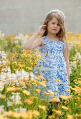Jaylin Blue and White Linen Sleeveless Summer Dress
