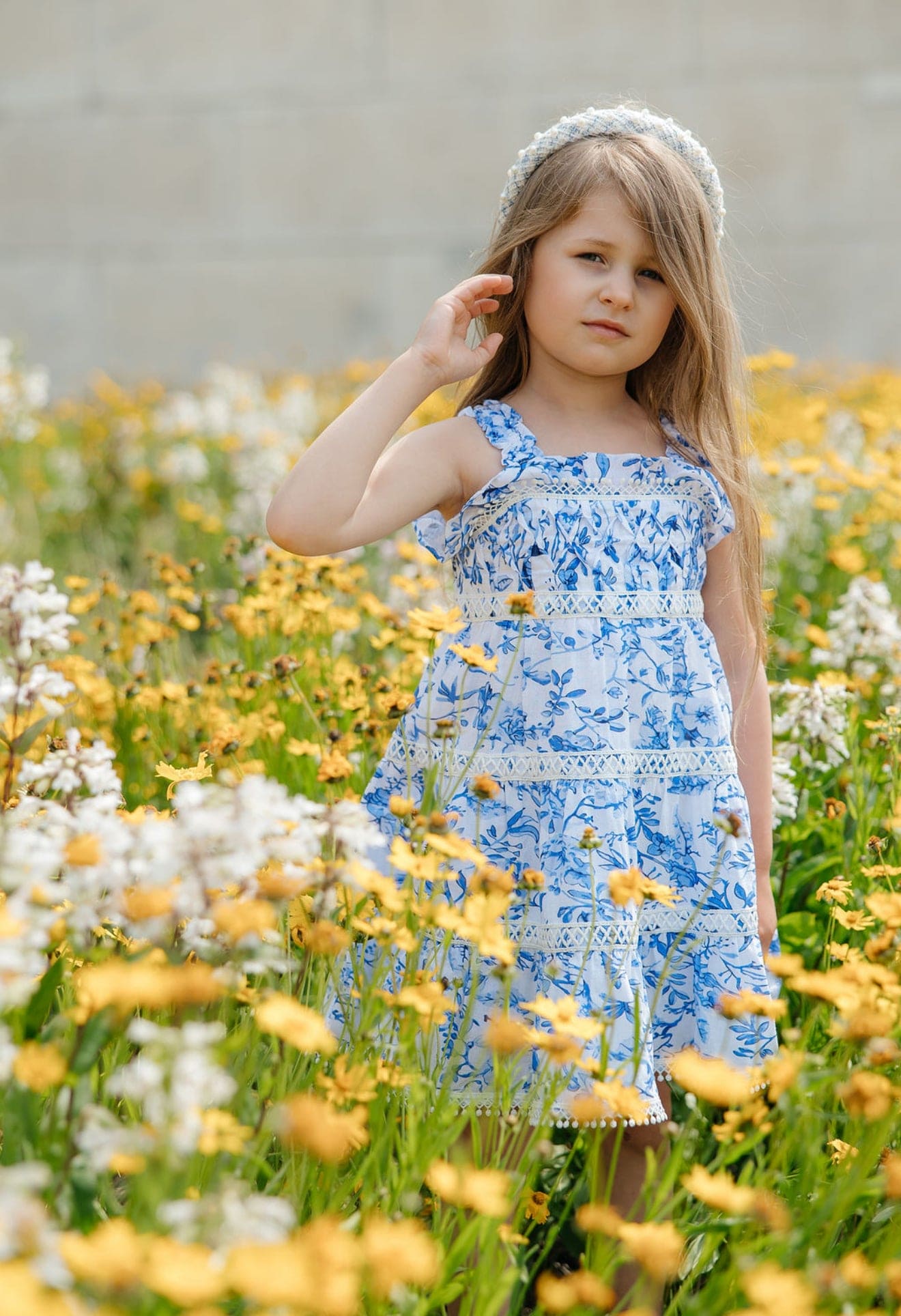 Jaylin Blue and White Linen Sleeveless Summer Dress