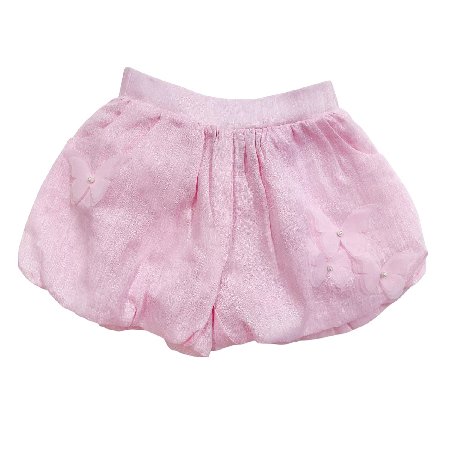 Pink Butterfly Bubble Linen Shorts