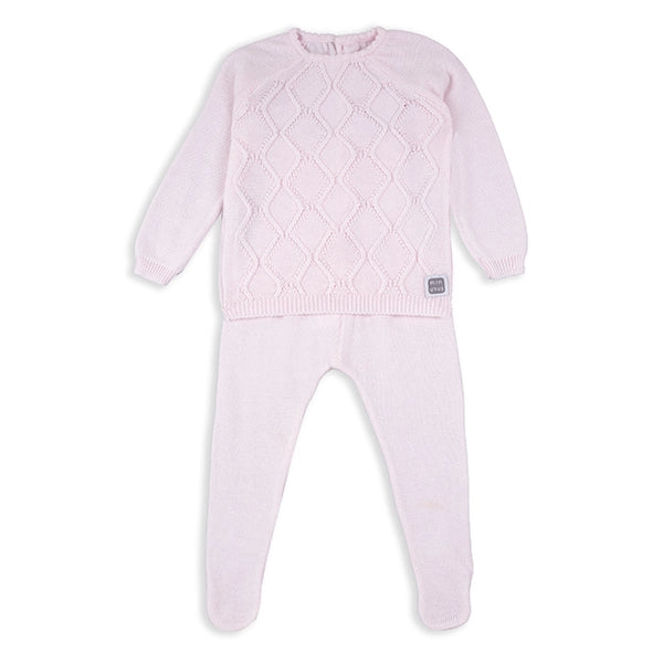 Pink Knitted Diamond Print Cotton Baby Set