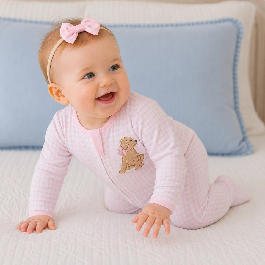 Puppy Playtime Pink Pima Cotton Zip Footie