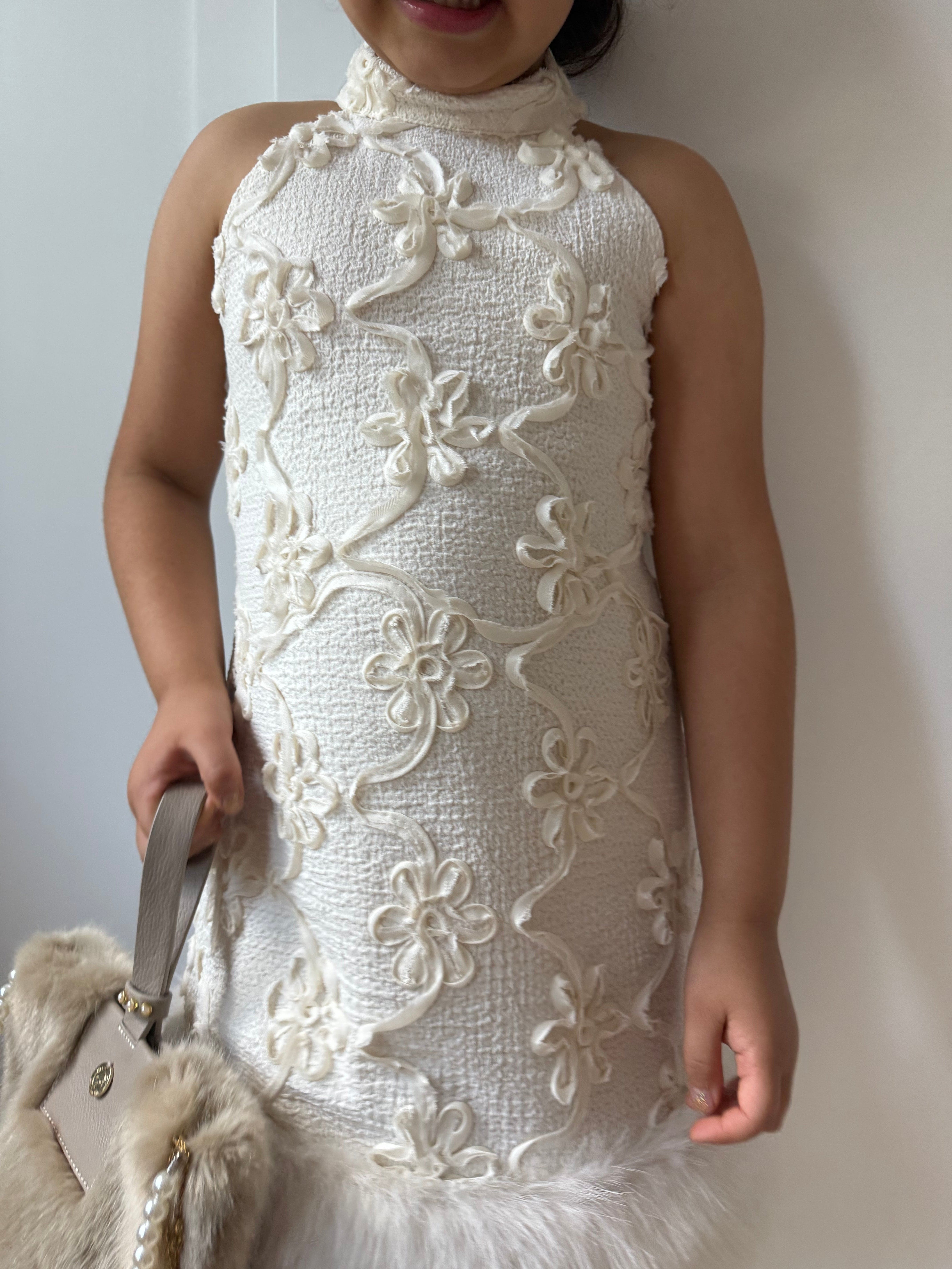 Ava Ivory Flower Faux Fur Dress