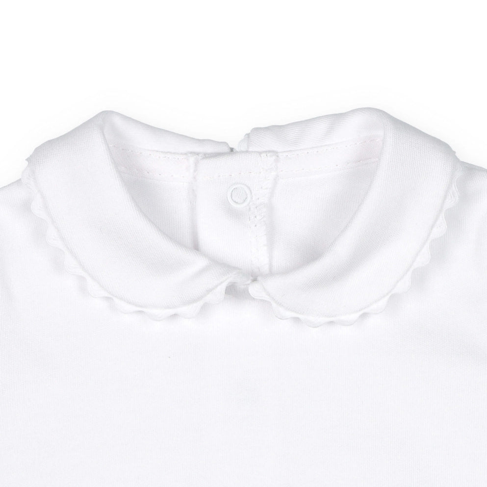 White Cotton Baby Bodysuit with Peter Pan and Herringbone Collar