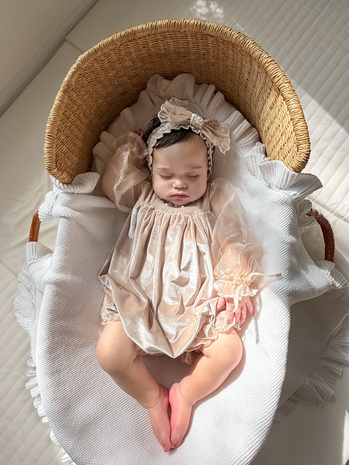 Helena Beige Velour Baby Headband - Petite Maison Kids