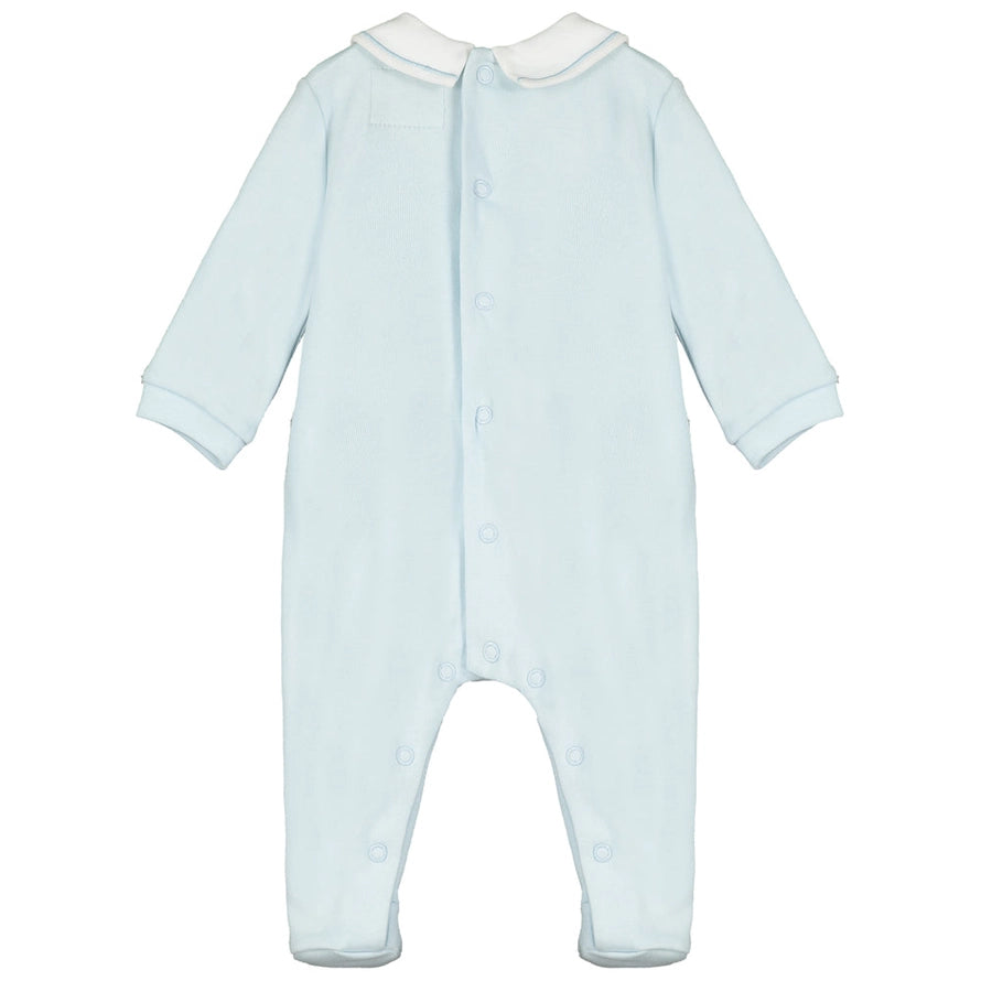 Malcolm Blue Cotton Knit Babygrow and Hat Set