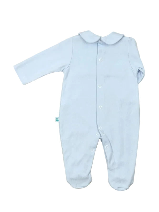 Brushed Baby Blue Cotton Babygrow