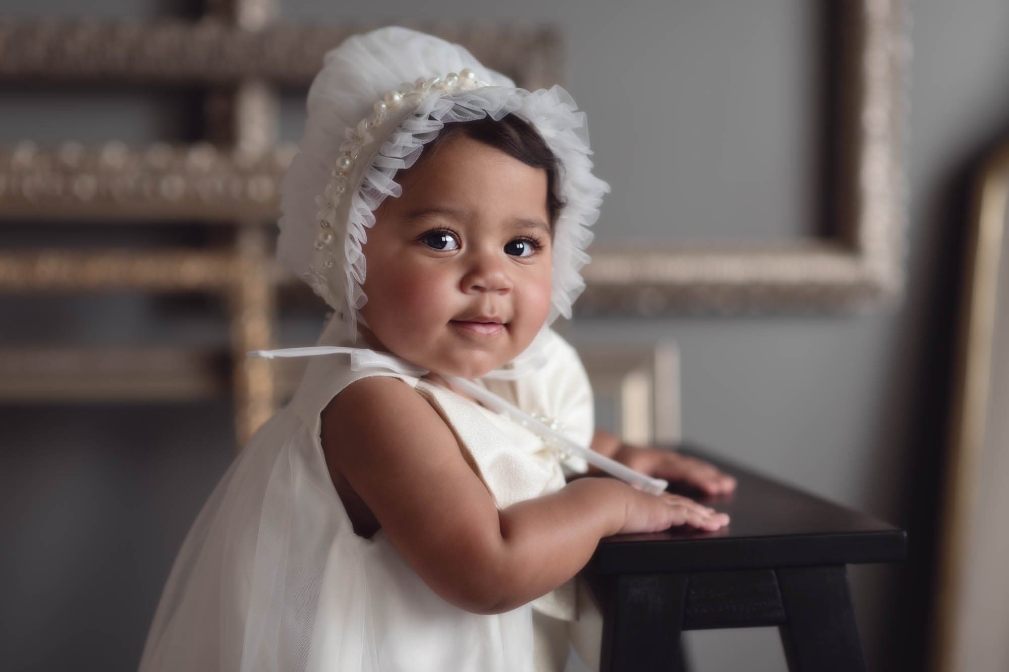 Jackie White Tulle Bonnet