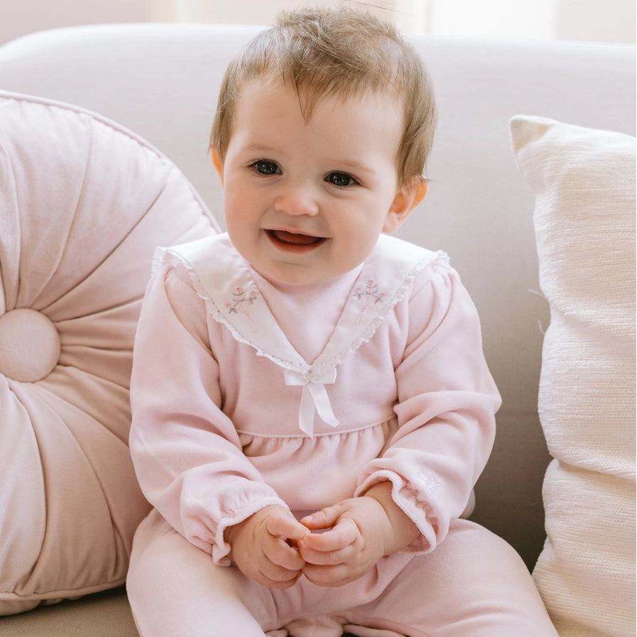 Katie Baby Girls Pink Velour Babygrow