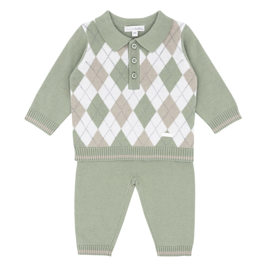 Sage Argyle Cotton Knit Two-Piece Set