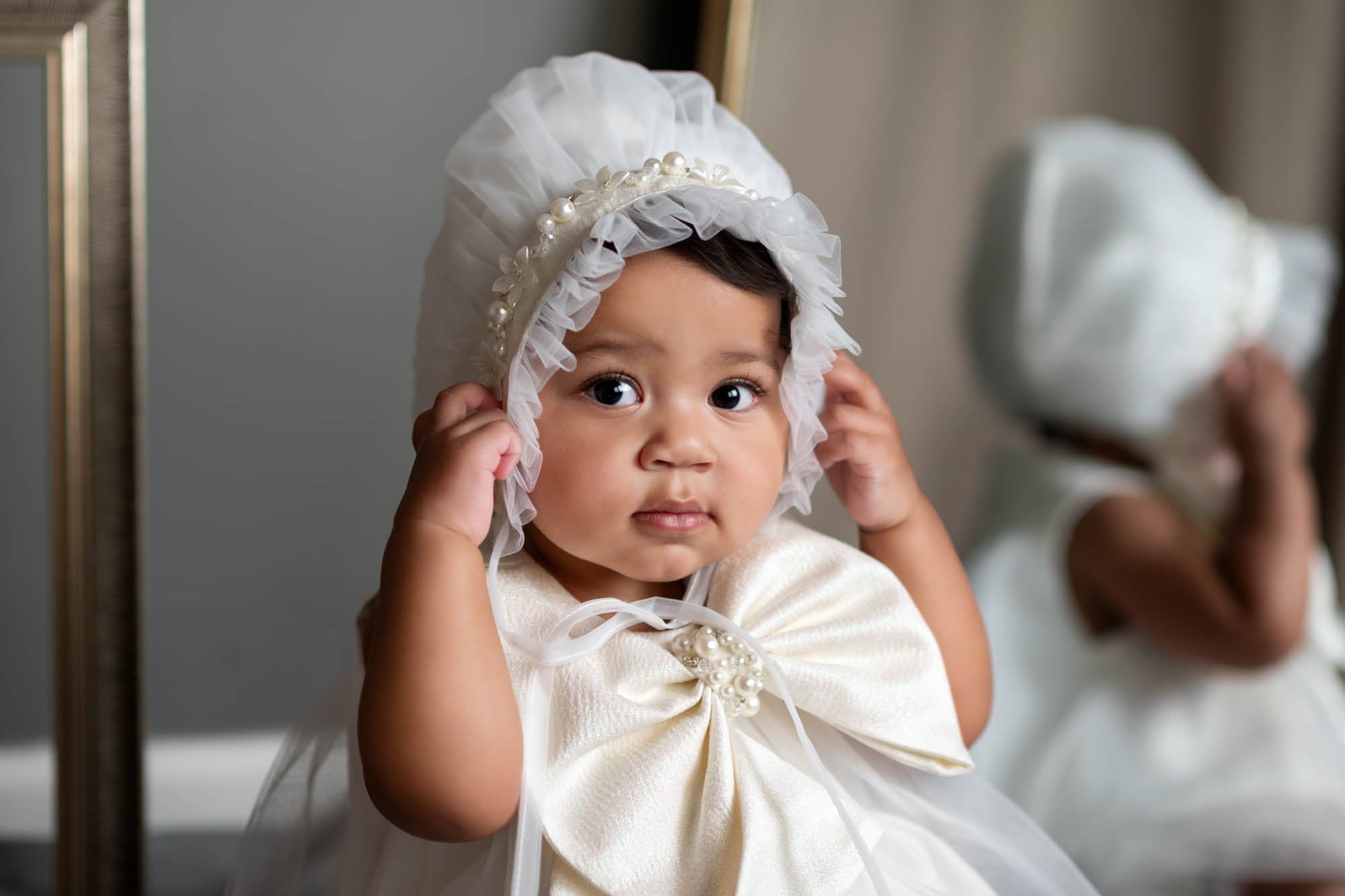 Jackie White Tulle Bonnet