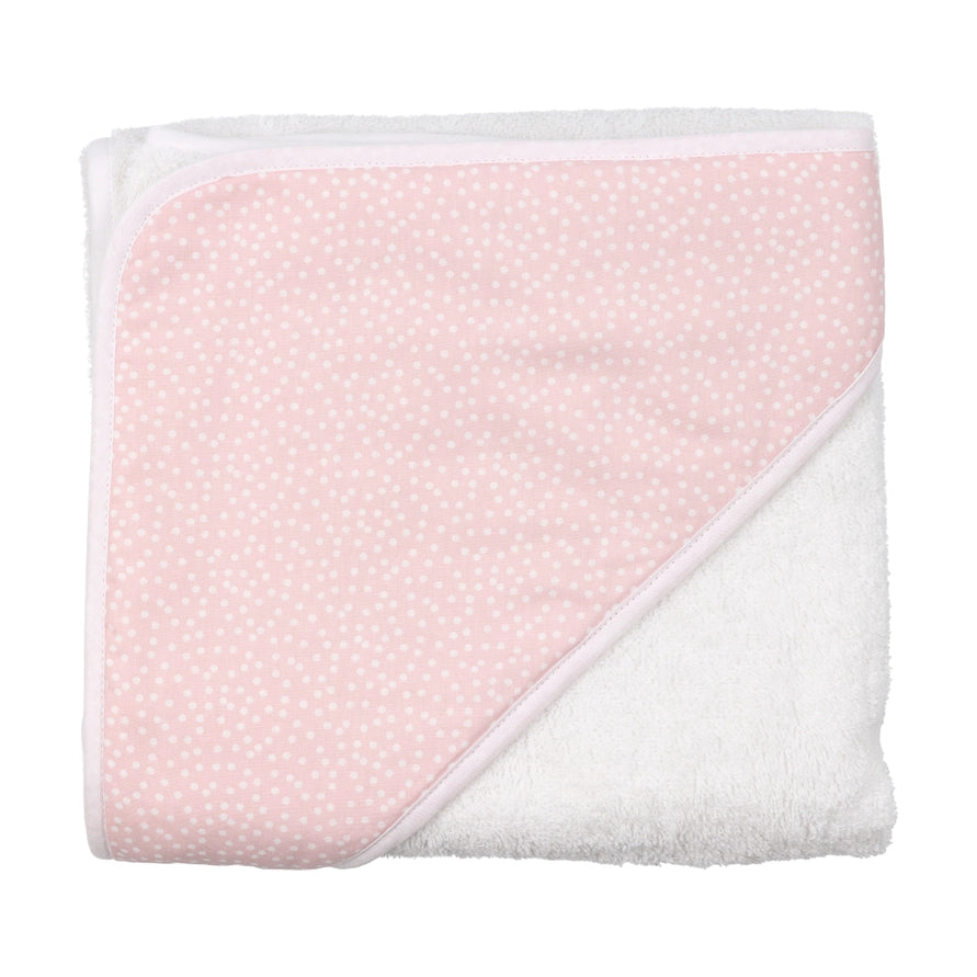 Hooded Pink with White Polka Dots Turkish Cotton Baby Towel