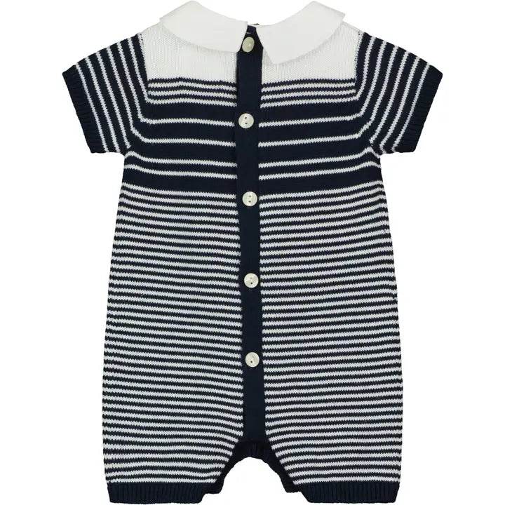 Fabian Navy Blue and White Knitted Boys Romper