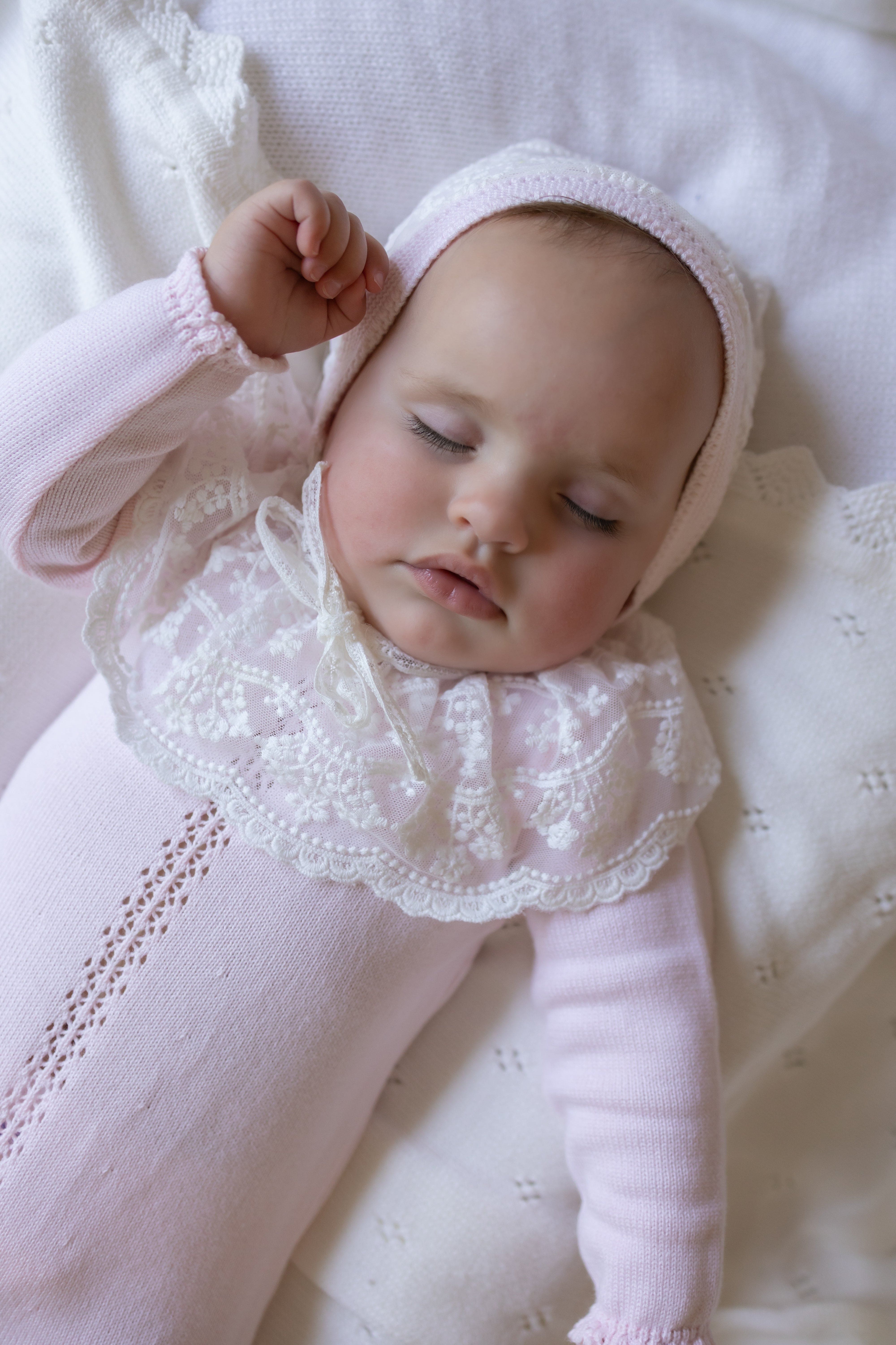 Pink Spanish Lace Knit Bonnet