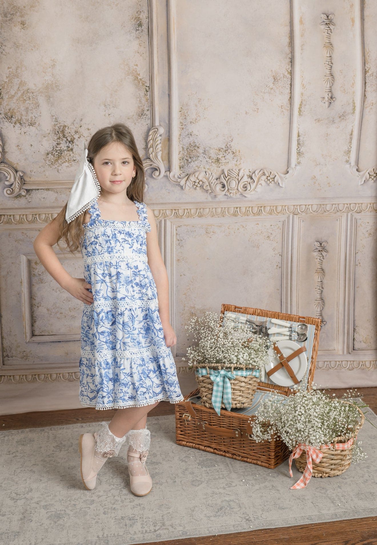 Jaylin Blue and White Linen Sleeveless Summer Dress