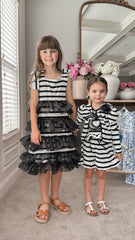 Monaco Black and White Striped Girls' Top and Shorts Set