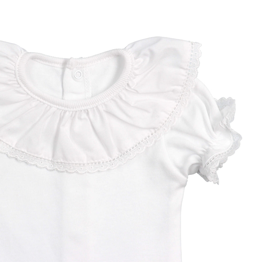 White Bodysuit Onesie Ruffle Collar