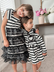 Monaco Black and White Striped Girls' Top and Shorts Set
