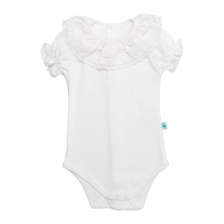 White Bodysuit Onesie Ruffle Collar