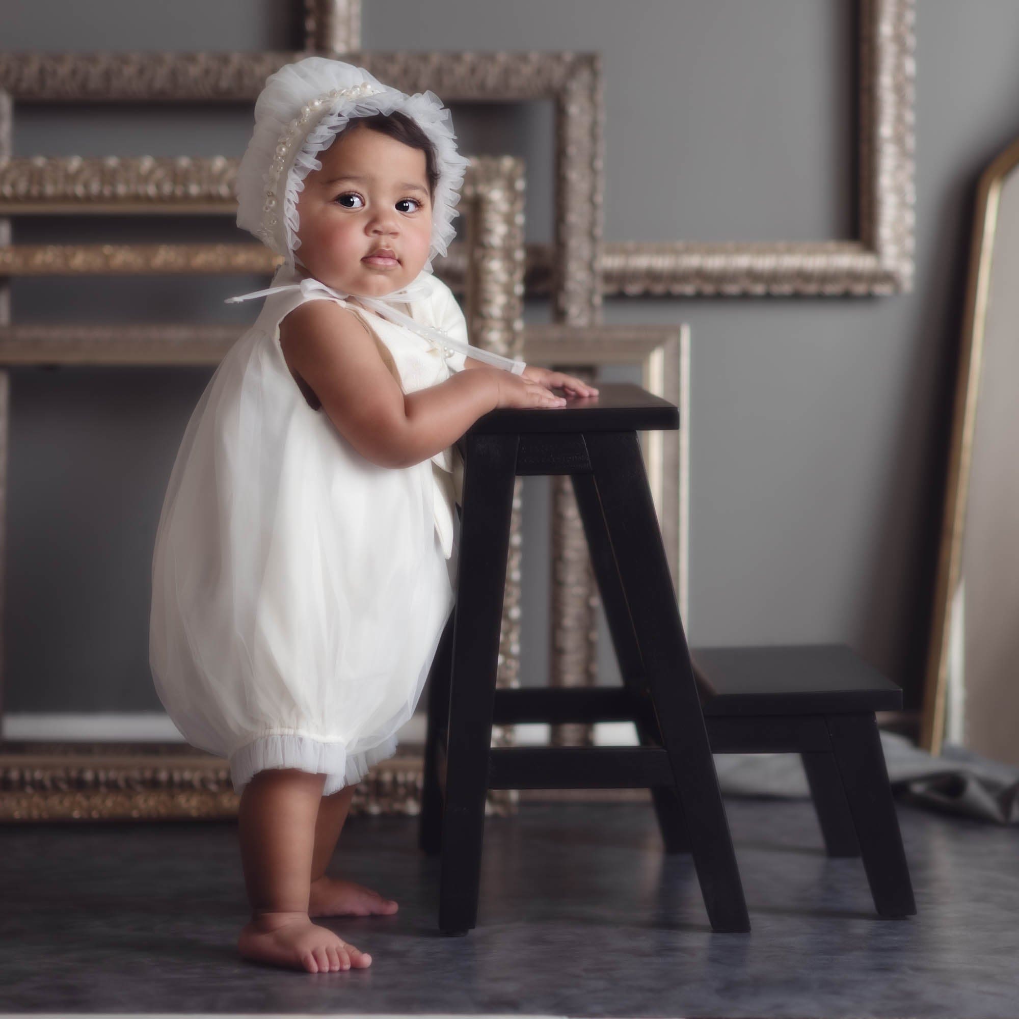 Jackie White Tulle Bonnet