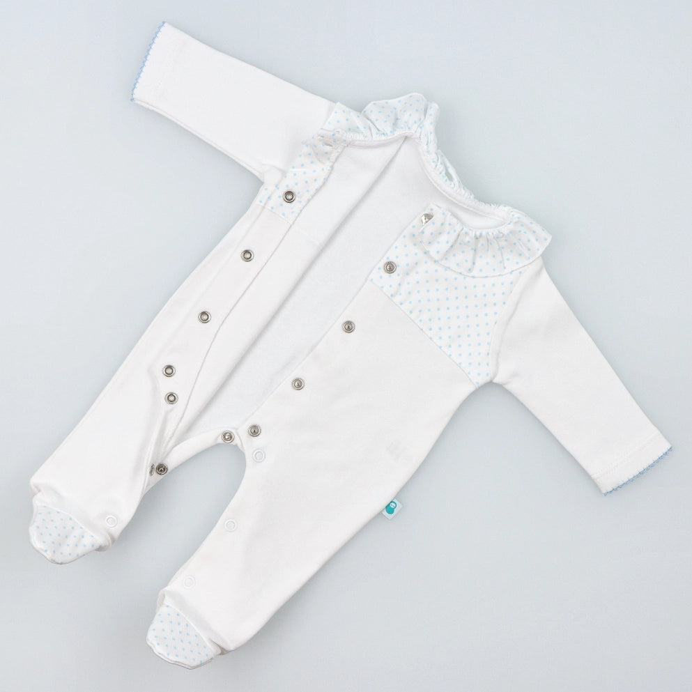Blue Polka Dot Babygrow Made of Brushed Cotton