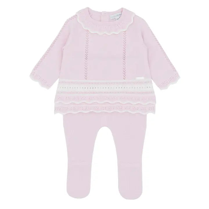 Pink & White Footed Knit Set for Baby Girls
