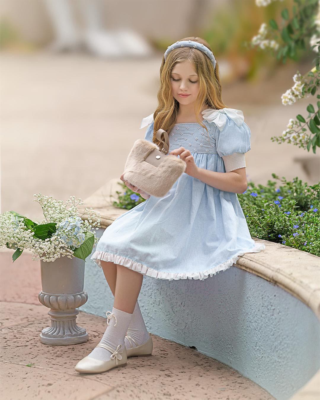 Charlotte Baby Blue Linen Dress - Petite Maison Kids