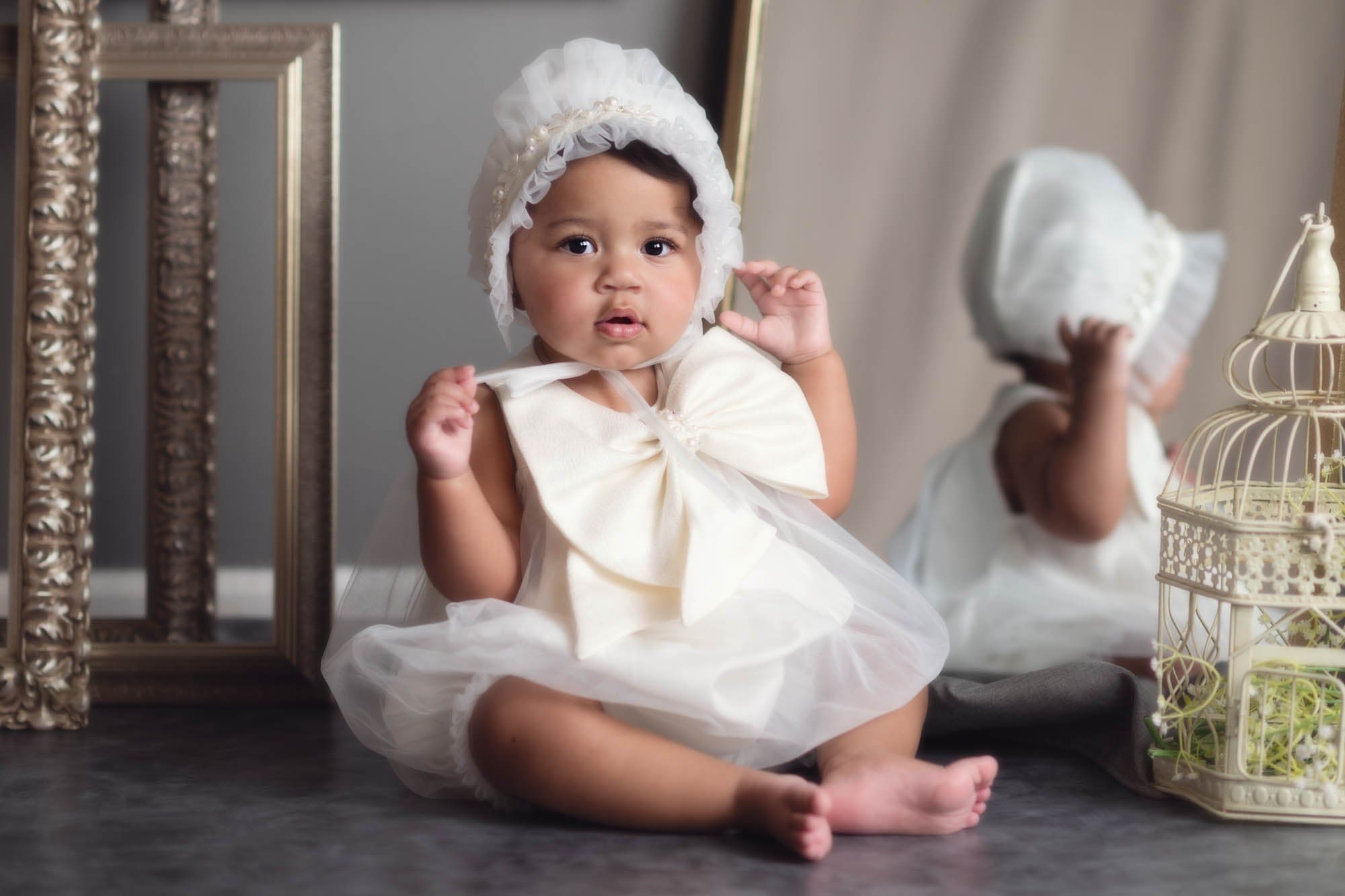 Jackie White Tulle Bonnet