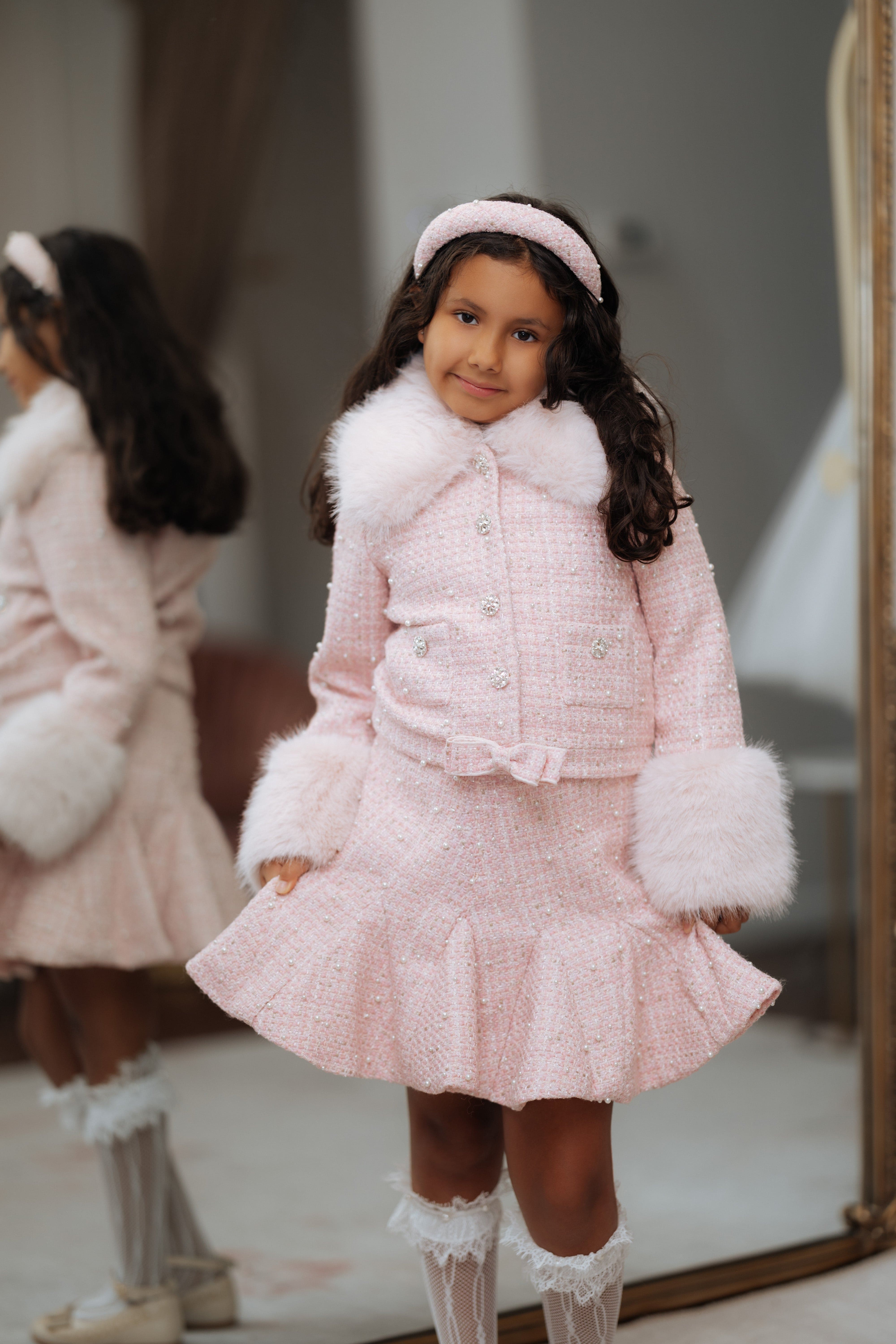Heather Pink Boucle Pearl Jacket