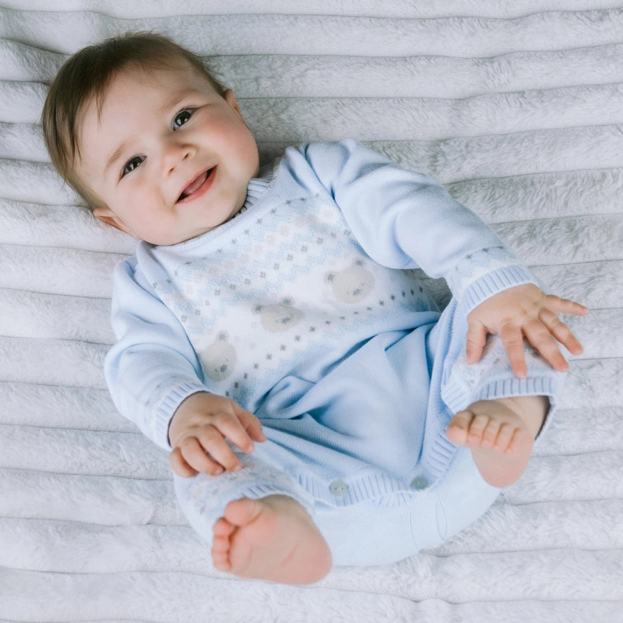 Kristian Boys Blue Teddy Knit All in One & Hat Set