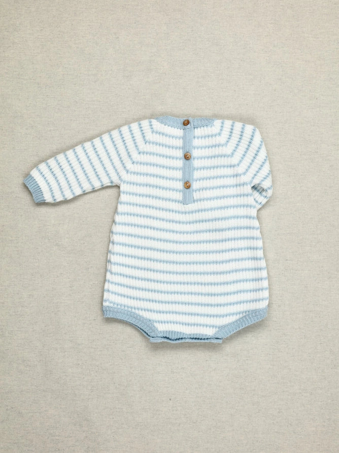 Baby Blue and White Striped Knit Cotton Onesie