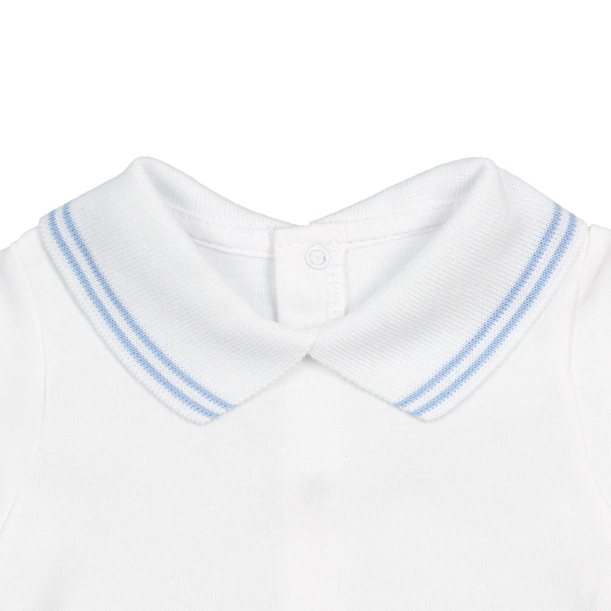 White Cotton Baby Bodysuit Onesie with Polo-Style Collar & Short Sleeves