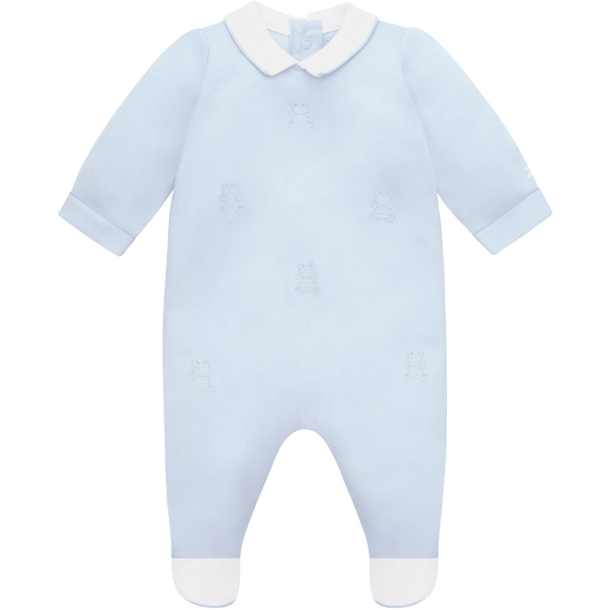 Lionel Boys Blue Babygrow with Teddy Embroidery & Hat