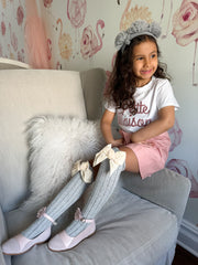 Grey Knee High Socks with Velvet Bows - Petite Maison Kids