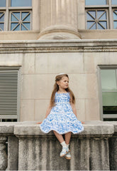 Jaylin Blue and White Linen Sleeveless Summer Dress