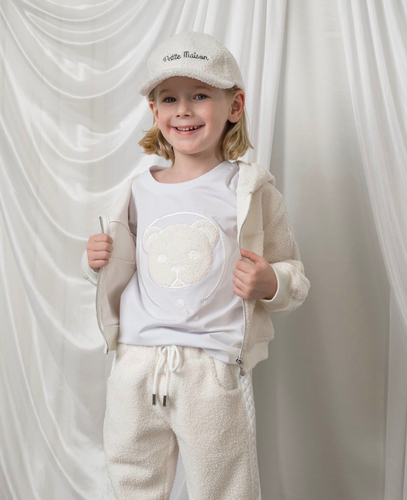 Pima White Cotton Teddy T-Shirt - Petite Maison Kids