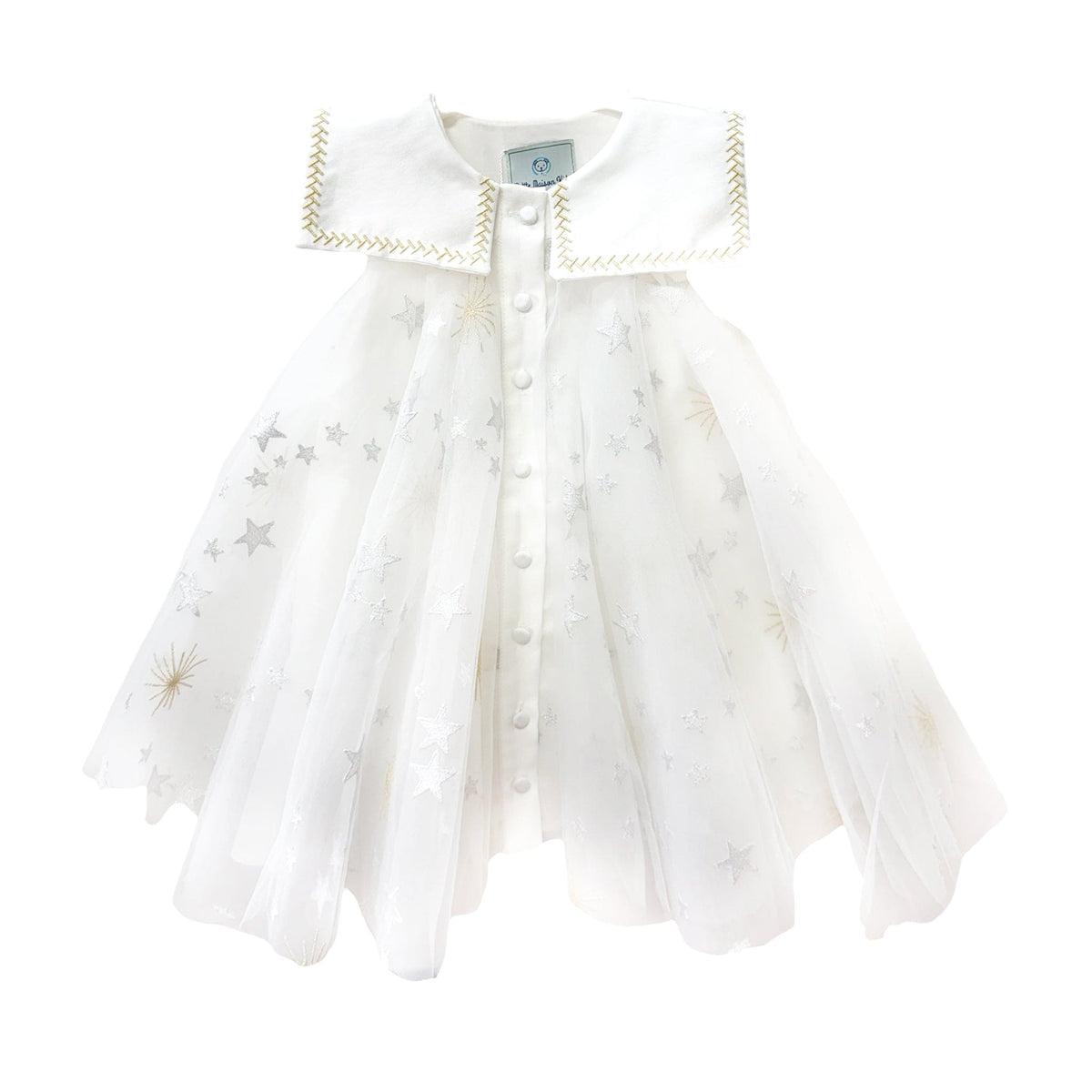 Star White Tulle Dress with Silver & Gold Embroidery