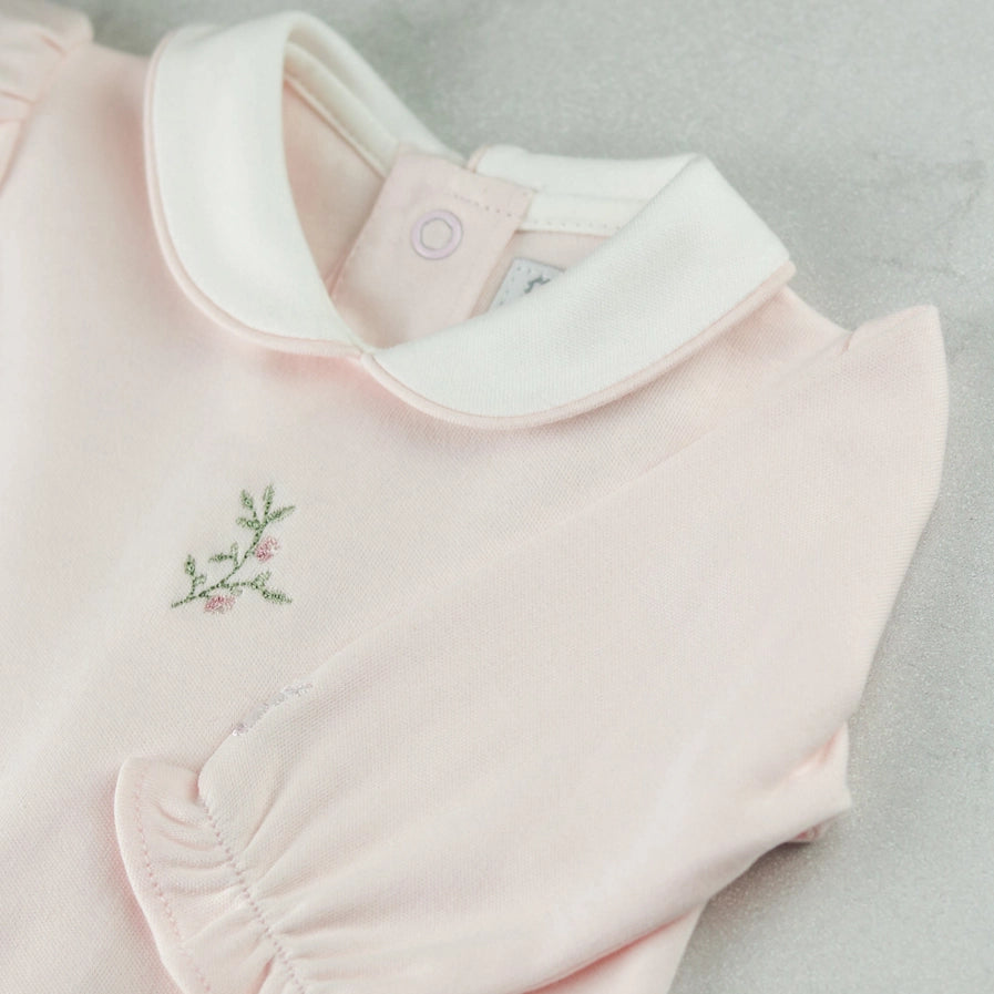 Karen Baby Girls Pink Floral Embroidery Babygrow