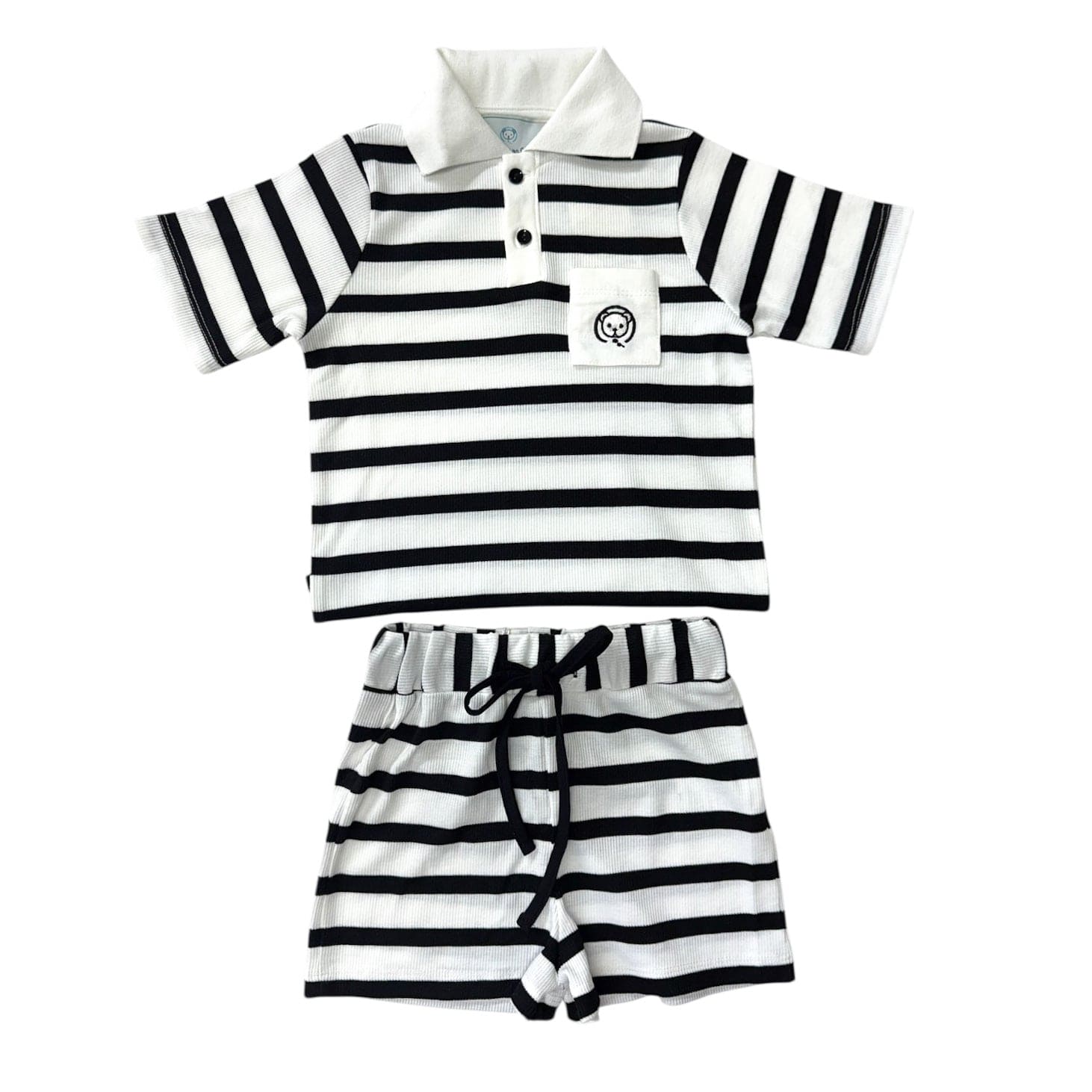 Monaco Black and White Striped Boys' Top and Shorts Set
