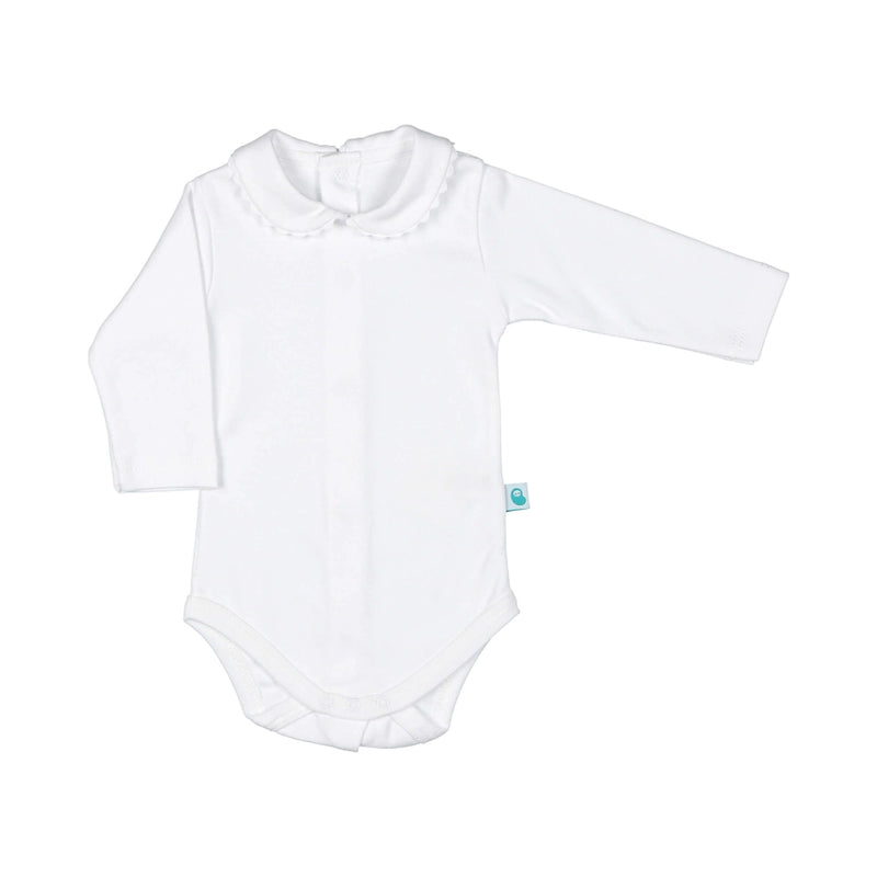 White Cotton Baby Bodysuit with Peter Pan and Herringbone Collar