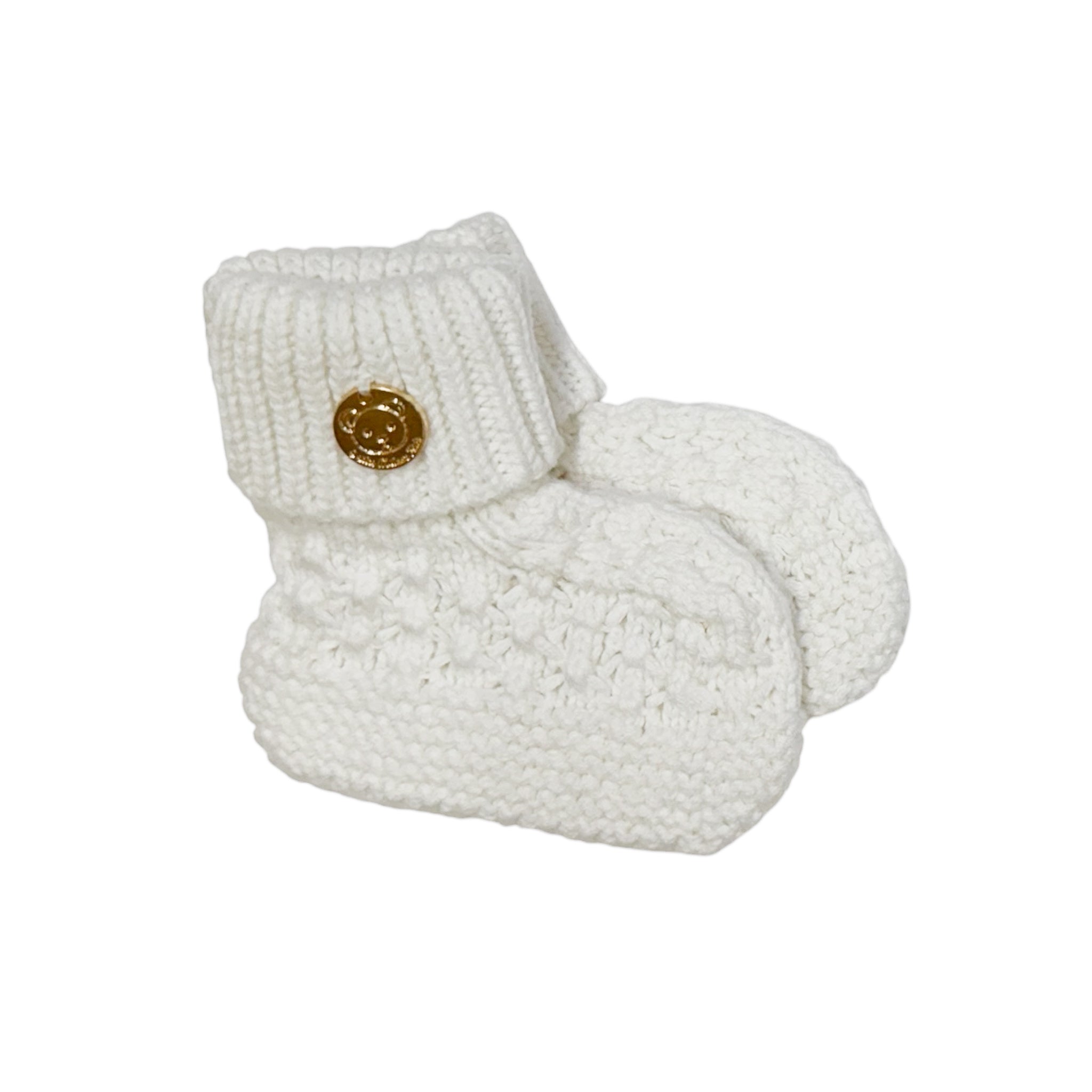 White Cotton Knit Baby Booties