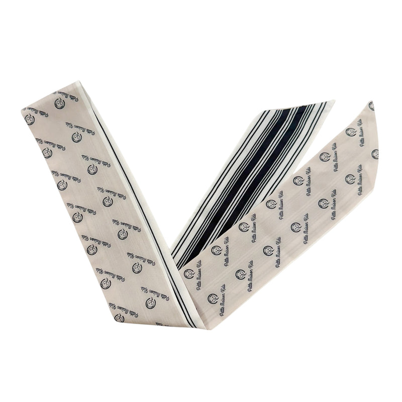 Black and Beige Striped Logo Chiffon Scarf