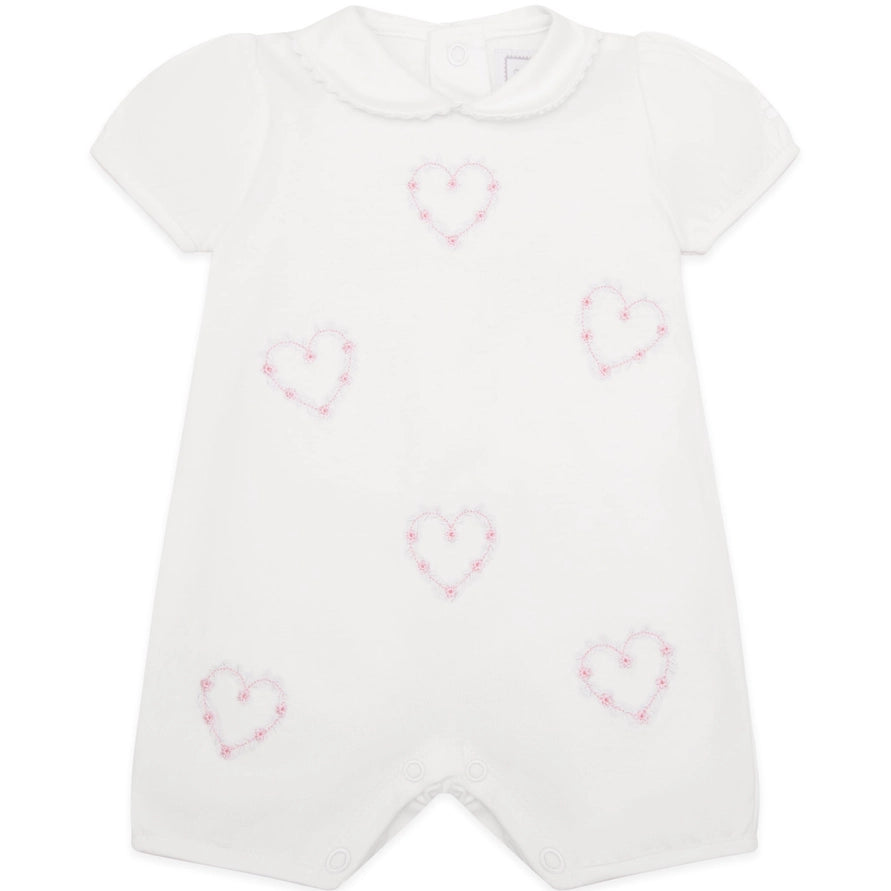 Jody White Girls Heart Embroidery Romper