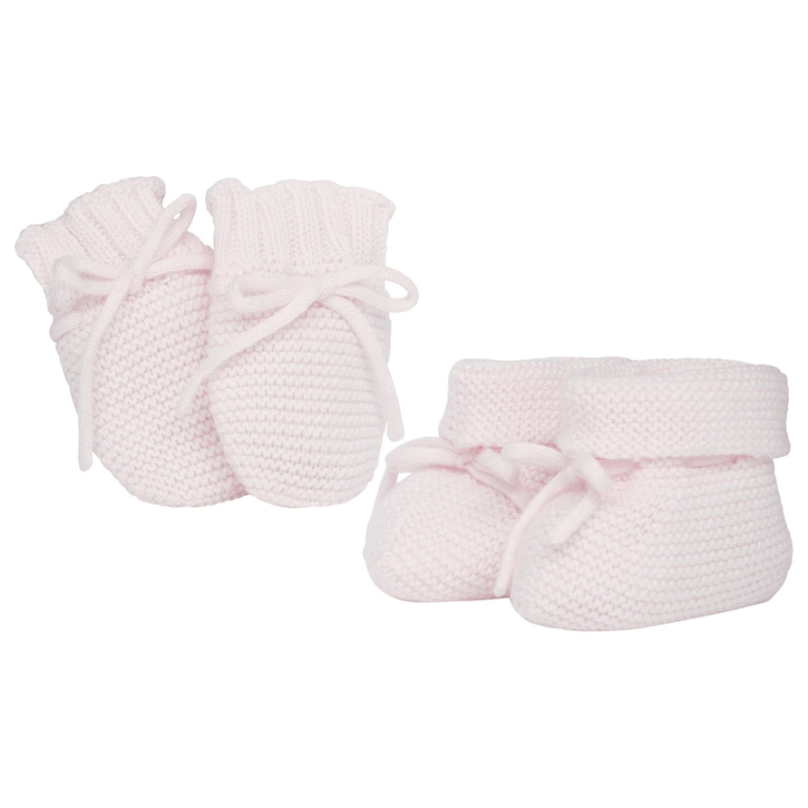 Pink Girls Baby Knitted Mittens & Booties Gift Set