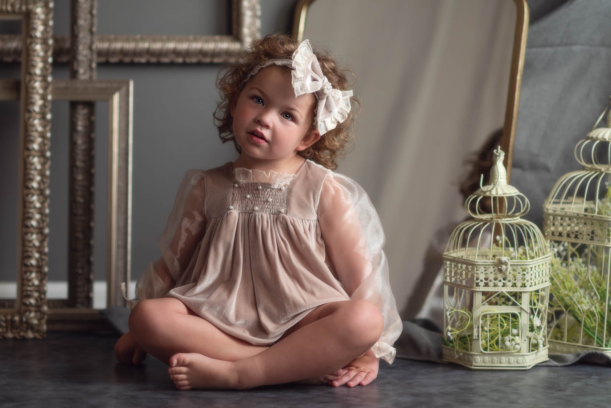Helena Beige Velour Baby Headband