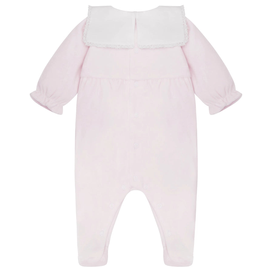 Katie Baby Girls Pink Velour Babygrow