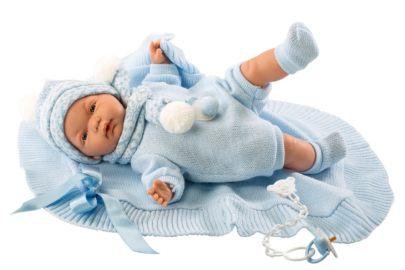 Soft Body Crying Baby Doll Mateo with Blanket — 15 in Interactive Boy Doll