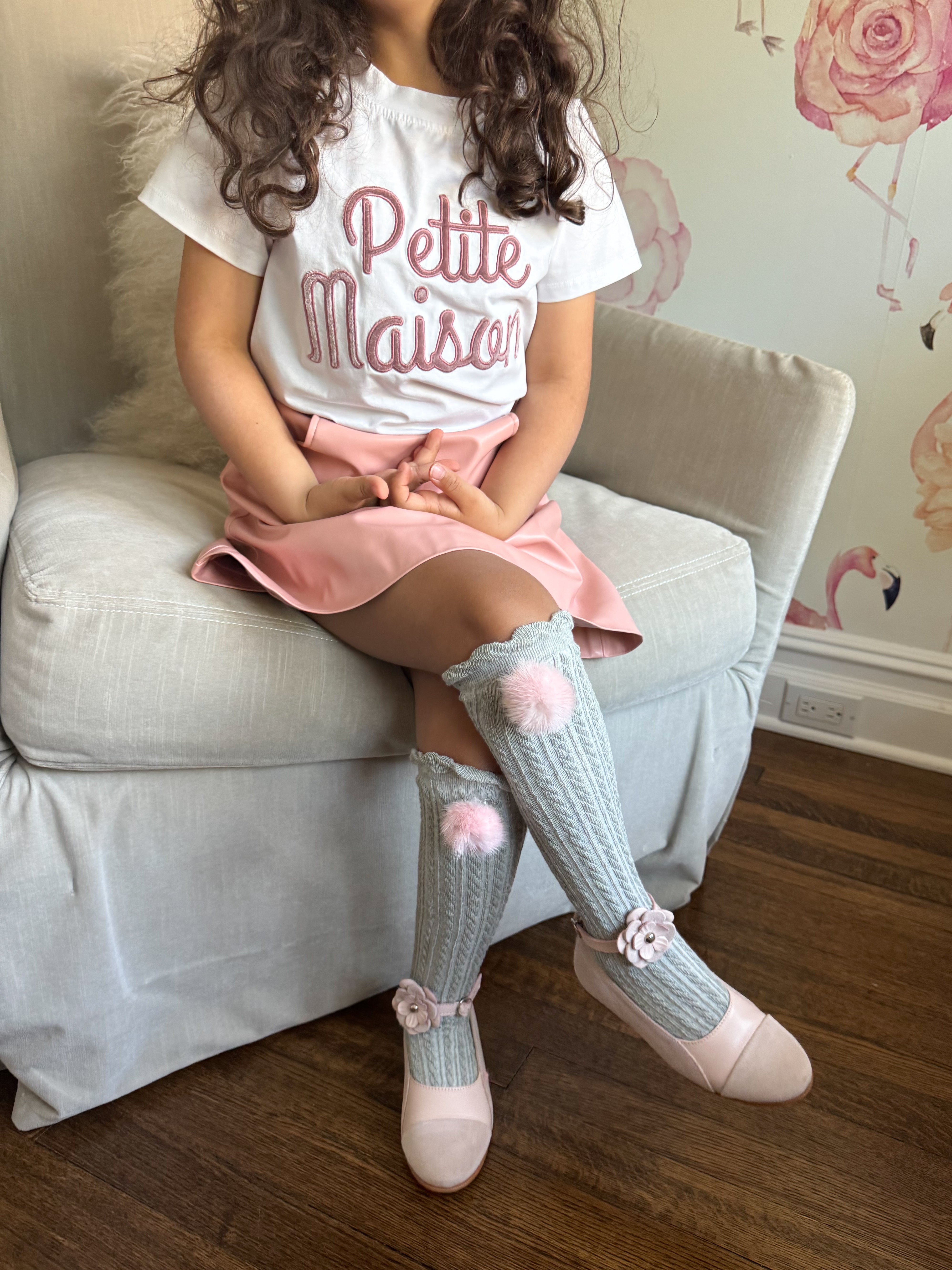 Grey Knee High Socks with Poms - Petite Maison Kids