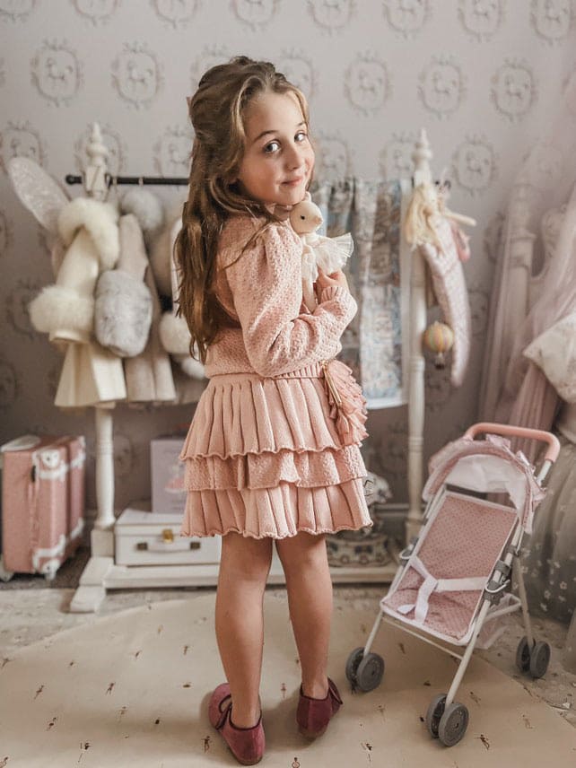 Julie Pink Knit Cotton Top and Skirt Set