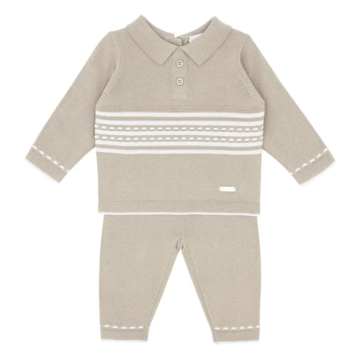 Beige & White Cotton Knit Two-Piece Baby Set